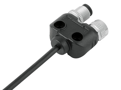 Illustration 79 5238 10 04 - M12/M12 Twin distributor, Y-distributor, Contacts: 4, unshielded, moulded on the cable, IP68, UL, PUR, black, 4 x 0.25 mm², 1 m