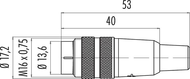 Dibujo a escala M16 Conector de cable macho, Número de contactos: 12 (12-a), 6,0-8,0 mm, sin blindaje, soldadura, IP40
