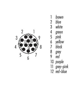 Disposición de los contactos (lado de la conexión) M8 Conector macho en ángulo, Número de contactos: 12, sin blindaje, moldeado en el cable, IP67, UL 2238, PVC, gris, 12 x AWG 28, 2 m