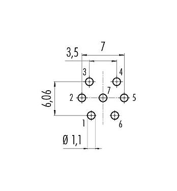 Conductor layout 09 0327 90 07 - M16 Male panel mount connector, Contacts: 7 (07-a), unshielded, THT, IP40, front fastened