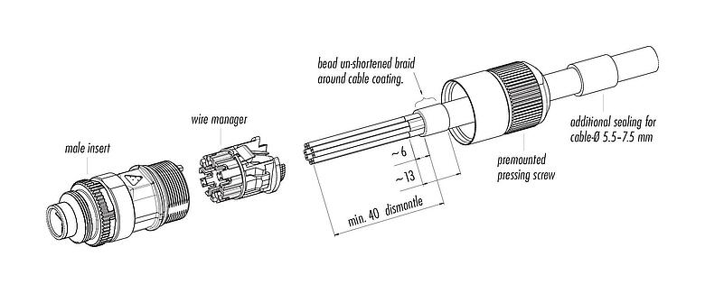 Instructions de montage M16 Connecteur mâle, Contacts: 8, 5,5-9,0 mm, blindable, IDC, IP67