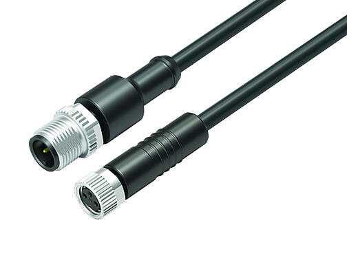 Illustration 77 3429 3406 50003-0500 - M12 Male cable connector - female cable connector M8x1, Contacts: 3, unshielded, moulded on the cable, IP67, UL, PUR, black, 3 x 0.34 mm², 5 m