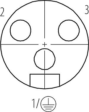 Disposition des contacts (Côté plug-in) 7/8" Connecteur femelle coudé, Contacts: 2+PE, 10,0-12,0 mm, non blindé, pince à visser, IP67, UL 2238, VDE