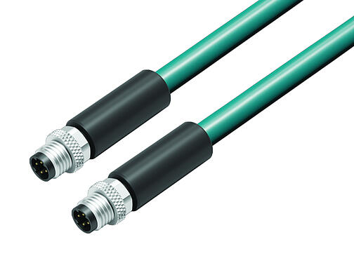 Illustration 77 5429 5429 34704-1000 - M8/M8 Connecting cable 2 male cable connectors, Contacts: 4, shielded, moulded on the cable, IP67, Ethernet CAT5e, TPE, blue/green, 2 x 2 x AWG 24, 10 m