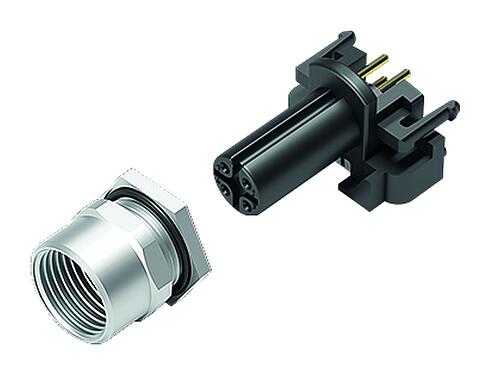 Illustration M12 Female panel mount connector, Contacts: 8, shieldable, THR, IP68, UL 2238, M12x1.0, Front mounting, for PCB assembly
