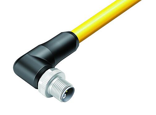 Illustration M12 Connecteur mâle coudé, Contacts: 4+FE, non blindé, surmoulé sur le câble, IP68, UL 2238, M12x1,0, TC-ER, TPE, jaune, 5 x 1,50 mm², 3 m