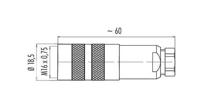 Dessin coté M16 Connecteur femelle, Contacts: 4 (04-a), 4,0-6,0 mm, blindable, souder, IP67, UL 2238