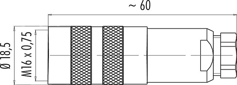 Scale drawing M16 Female cable connector, Contacts: 4 (04-a), 4.0-6.0 mm, shieldable, solder, IP67, UL 2238
