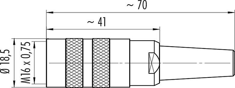 Scale drawing M16 Female cable connector, Contacts: 3 (03-a), 4.0-6.0 mm, shieldable, screw clamp, IP40