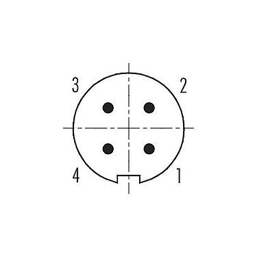 Disposition des contacts (Côté plug-in) 99 0409 00 04 - M9 Connecteur mâle, Contacts: 4, 3,5-5,0 mm, non blindé, souder, IP67
