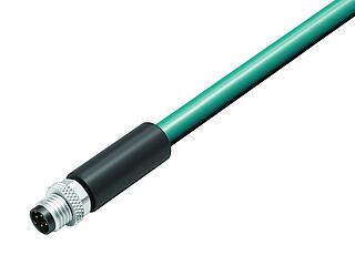 M8 Male cable connector, Contacts: 4, shielded, moulded on the cable, IP67, UL, Ethernet CAT5e, TPE, teal, 2 x 2 x AWG 24, 1 m