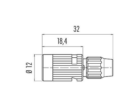Scale drawing Bayonet Female cable connector, Contacts: 4, 3.0-4.0 mm, unshielded, solder, IP40