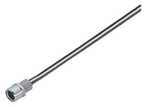 Illustration M8 Female panel mount connector, Contacts: 6, unshielded, single wires, IP67/IP69K, UL 2238, M8x0.5, Front mounting, potted