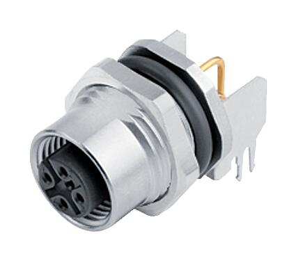 Illustration M12 Female panel mount connector, Contacts: 4, shieldable, THT, IP68, UL 2238, PG 9, Rear mounting, potted