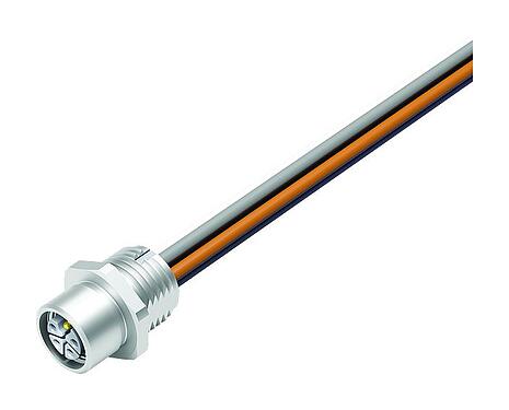 Illustration M12 Female panel mount connector, Contacts: 4+FE, unshielded, single wires, IP68, M16x1.5, Front mounting, UL 2237 in preparation