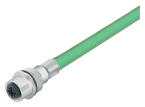 Illustration M12 Embase femelle, Contacts: 4, blindé, assemblés avec câble, IP67, UL, M16x1,5, Profinet, PUR, vert, 2 x 2 x AWG 22, Montage frontal, 0,5 m