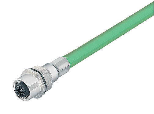 Illustration 70 3734 705 04 - M12 Female panel mount connector, Contacts: 4, shielded, with cable assembled, IP67, UL, M16x1.5, Profinet, PUR, green, 2 x 2 x AWG 22, 0.5 m