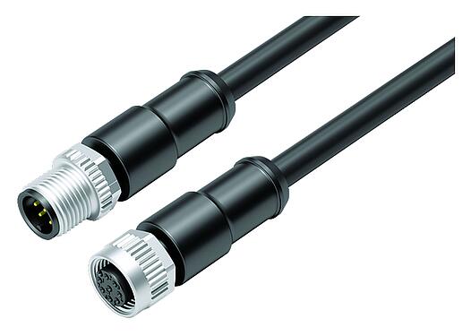 Illustration M12 Connecting cable male cable connector - female cable connector, Contacts: 8, unshielded, moulded on the cable, IP67/IP69K, UL 2238, PUR, black, 8 x 0.25 mm², 10 m