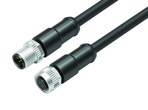 Illustration 77 3430 3429 50708-0030 - M12/M12 Connecting cable male cable connector - female cable connector, Contacts: 8, unshielded, moulded on the cable, IP69K, UL, PUR, black, 8 x 0.25 mm², 0.3 m