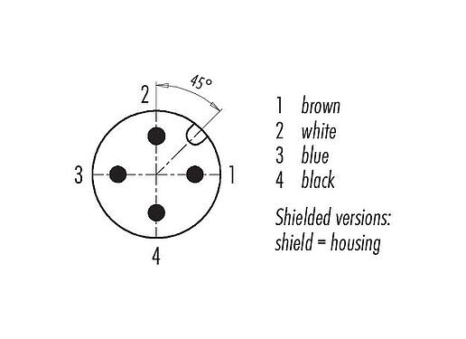 Disposición de los contactos (lado de la conexión) M12 Conector macho en ángulo, Número de contactos: 4, blindado, moldeado en el cable, IP67, UL 2238, PVC, gris, 4 x 0,34 mm², 5 m