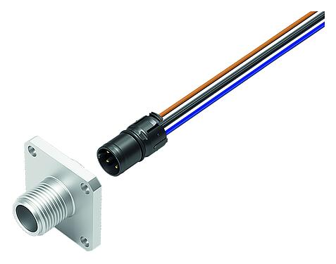 Illustration M12 Square male panel mount connector, Contacts: 5, unshielded, single wires, IP69k, IP68, IP67, UL 2238, M3 (4x), Front mounting, Square housing 26 mm, Positionable coding alignment