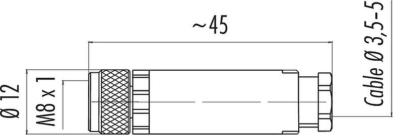 Dessin coté M8 Connecteur femelle, Contacts: 4, 3,5-5,0 mm, non blindé, pince à visser, IP67, UL 2238