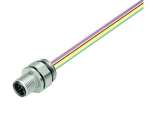 Illustration 76 2731 0111 00008-0200 - M12 Male panel mount connector, Contacts: 8, unshielded, single wires, IP68, UL 2238, PG 9, stainless steel, positionable