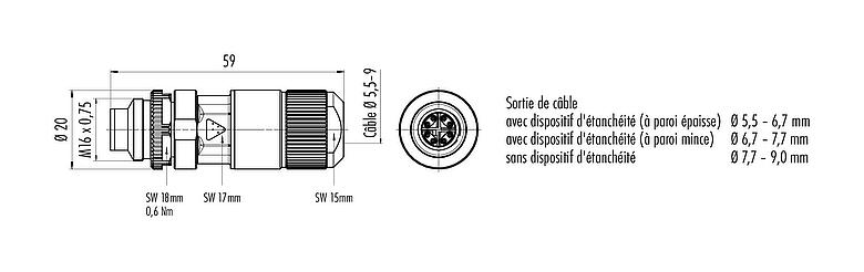 Dessin coté 99 4171 00 08 - M16 Connecteur mâle, Contacts: 8, 5,5-9,0 mm, blindable, IDC, IP67