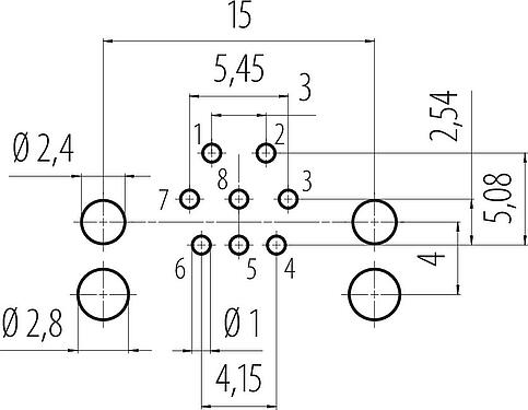 Disposition du conducteur M12 Embase femelle, coudé, Contacts: 8, non blindé, THR, IP68, UL 2238, Montage frontal, pour assemblage PCB