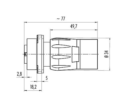 Scale drawing 09 6492 100 05 - Bayonet Female panel mount connector, Contacts: 4+PE, unshielded, crimping (Crimp contacts must be ordered separately), IP68/IP69K, UL, VDE