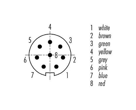 Contact arrangement (Plug-in side) M9 Male cable connector, Contacts: 8, shielded, moulded on the cable, IP67, PUR, black, 8 x 0.14 mm², 2 m