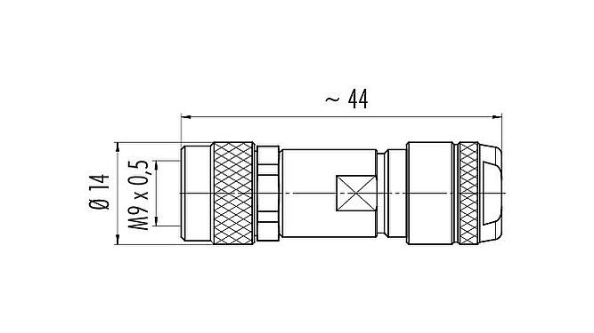 Dibujo a escala M9 Conector de cable hembra, Número de contactos: 5, 4,0-5,5 mm, blindable, soldadura, IP67, Pluma de iris