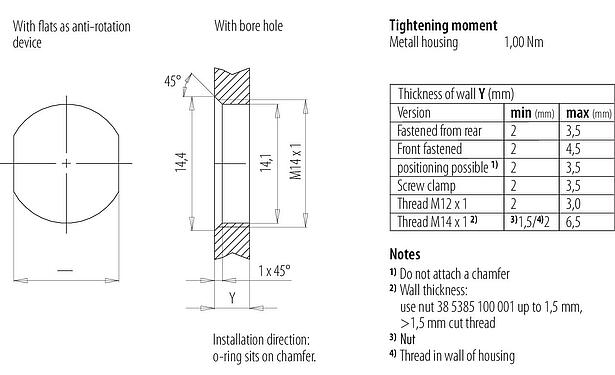 Muestra de montaje M12 Toma de brida, Número de contactos: 8, blindable, SMT, IP68, M14x1,0, Montaje en pared