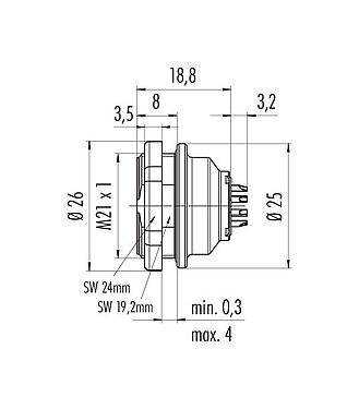 Scale drawing 09 4836 80 12 - Push Pull Female panel mount connector, Contacts: 12, unshielded, solder, IP67, front fastened
