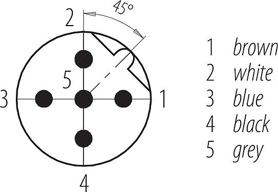 Disposition des contacts (Côté plug-in) M12 Embase mâle, Contacts: 5, non blindé, fils, IP68, UL 2238, PG 9, Montage frontal