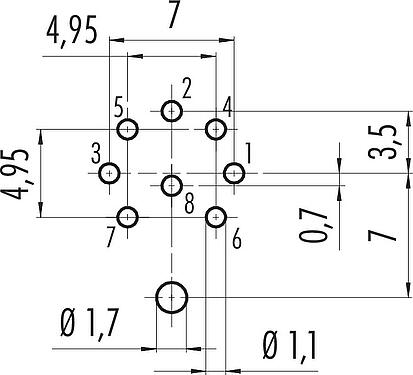 Disposición del conductor M16 Enchufe de brida, Número de contactos: 8 (08-a), blindable, THT, IP40, M18x0,75, Montaje en pared