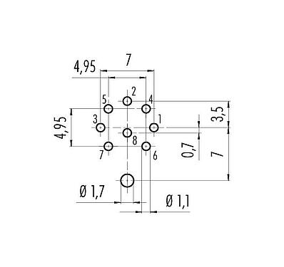 Disposition du conducteur M16 Embase mâle, Contacts: 8 (08-a), blindable, THT, IP68, UL 2238, AISG conforme, M18x0,75, Montage mural arrière