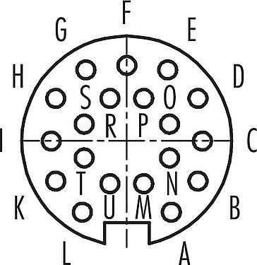 Disposition des contacts (Côté plug-in) Baïonnette Connecteur femelle coudé, Contacts: 19, 4,0-6,0 mm, non blindé, souder, IP40