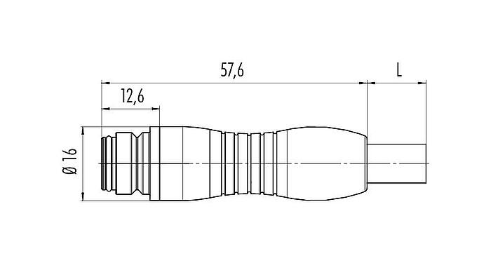 Scale drawing Snap-In Female cable connector, Contacts: 5, unshielded, moulded on the cable, IP67, UL 2238, PUR, black, 5 x 0.75 mm², 2 m