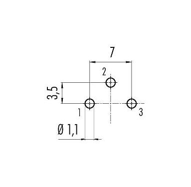 Conductor layout 09 0308 99 03 - M16 Female panel mount connector, Contacts: 3 (03-a), unshielded, THT, IP40, front fastened
