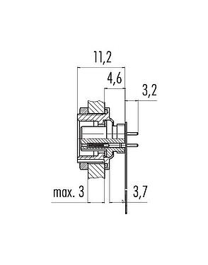Scale drawing M9 Female panel mount connector, Contacts: 7, unshielded, THT, IP67, M12x0.5, Rear mounting