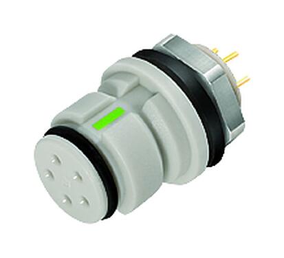 Illustration Snap-In Female panel mount connector, Contacts: 3, unshielded, THT, IP67, M8x0,75, Front mounting