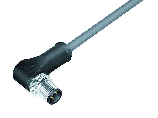 Illustration 77 3527 0000 20704-0500 - M12 Male angled connector, Contacts: 4, shielded, moulded on the cable, IP67, UL, PVC, grey, 4 x 0.34 mm², 5 m