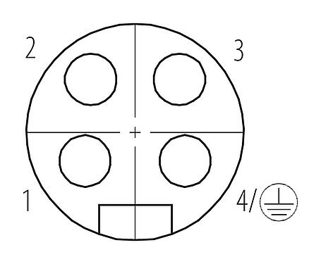 Contact arrangement (Plug-in side) 7/8" Female angled connector, Contacts: 3+PE, 8.0-10.0 mm, unshielded, screw clamp, IP67, UL 2238, VDE