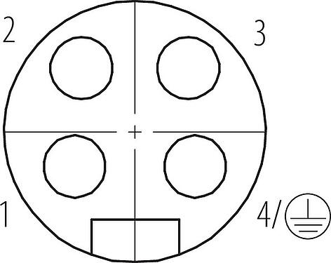 Disposition des contacts (Côté plug-in) 7/8" Connecteur femelle coudé, Contacts: 3+PE, 10,0-12,0 mm, non blindé, pince à visser, IP67, UL 2238, VDE