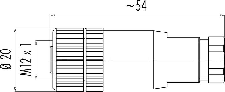 Scale drawing M12 Female cable connector, Contacts: 4, 4.0-6.0 mm, unshielded, screw clamp, IP67, UL 2238