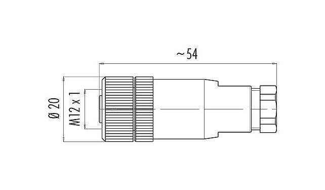 Dessin coté M12 Connecteur femelle, Contacts: 4, 4,0-6,0 mm, non blindé, pince à visser, IP67, UL 2238