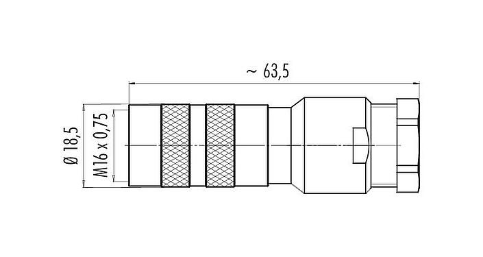 Dessin coté M16 Connecteur femelle, Contacts: 7 (07-a), 8,0-10,0 mm, blindable, souder, IP67, UL 2238, avec anneau de protection
