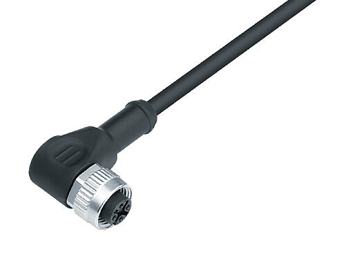 Illustration 77 3434 0000 50003-0500 - M12 Female angled connector, Contacts: 3, unshielded, moulded on the cable, IP69K, UL, PUR, black, 3 x 0.34 mm², 5 m