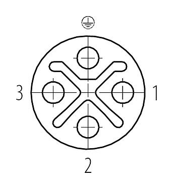 Disposition des contacts (Côté plug-in) M12 Traversée de panneau, Contacts: 3+PE, blindé, enfichable, IP67, UL 2238, M12x1,0, Montage mural arrière
